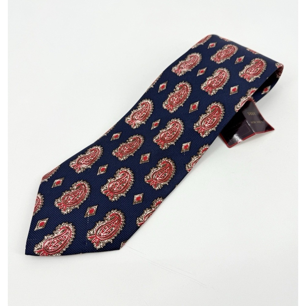 Richel Tie Mens Necktie Blue Red Geometric Silk Made‎ Spain NEW